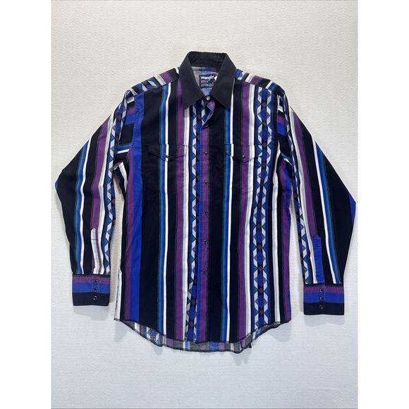 Vintage Wrangler Cowboy Cut Regular Fit X-Long Tails Southwest Shirt Sz 16.5-35
